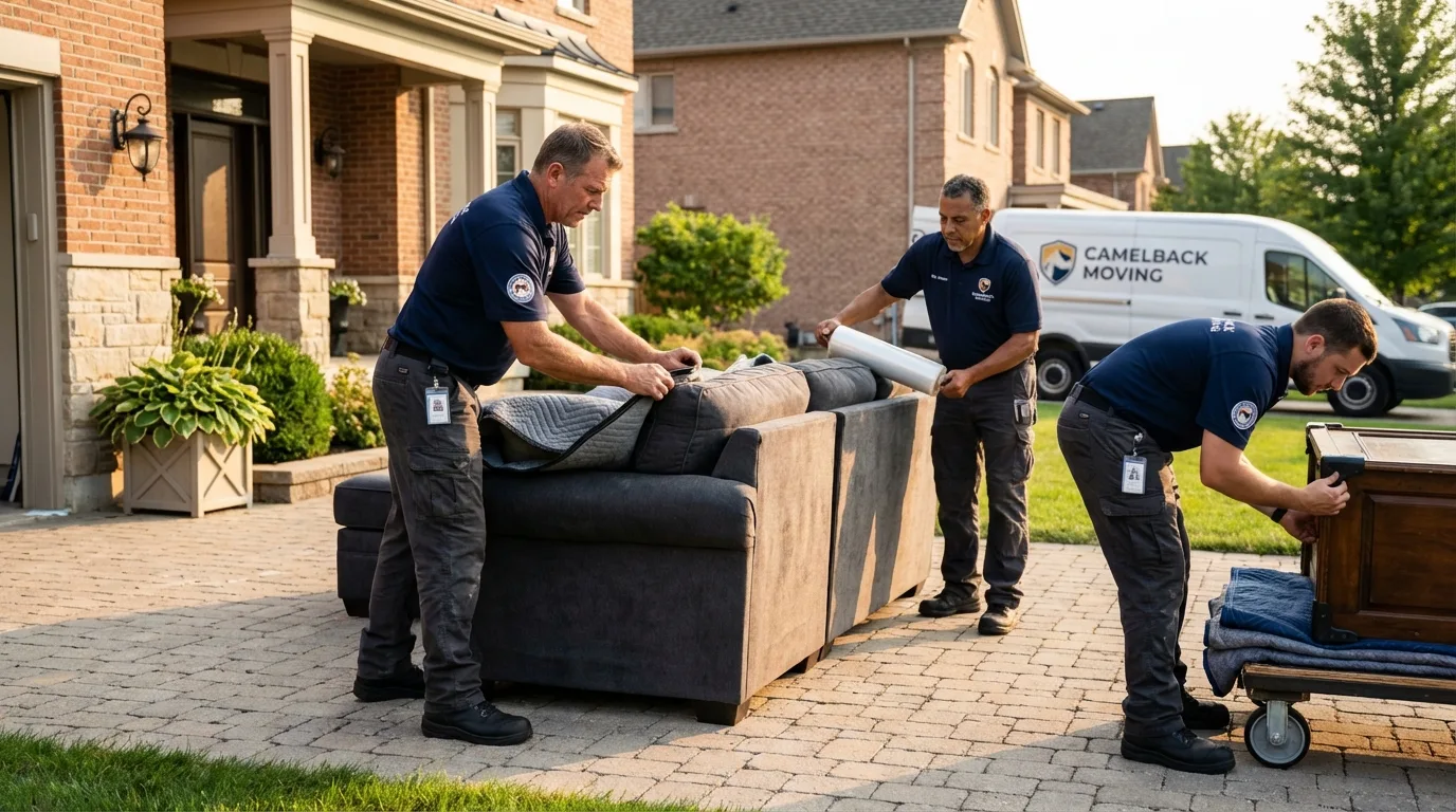 Large estate moving crew wrapping furniture in Chanhassen, MN