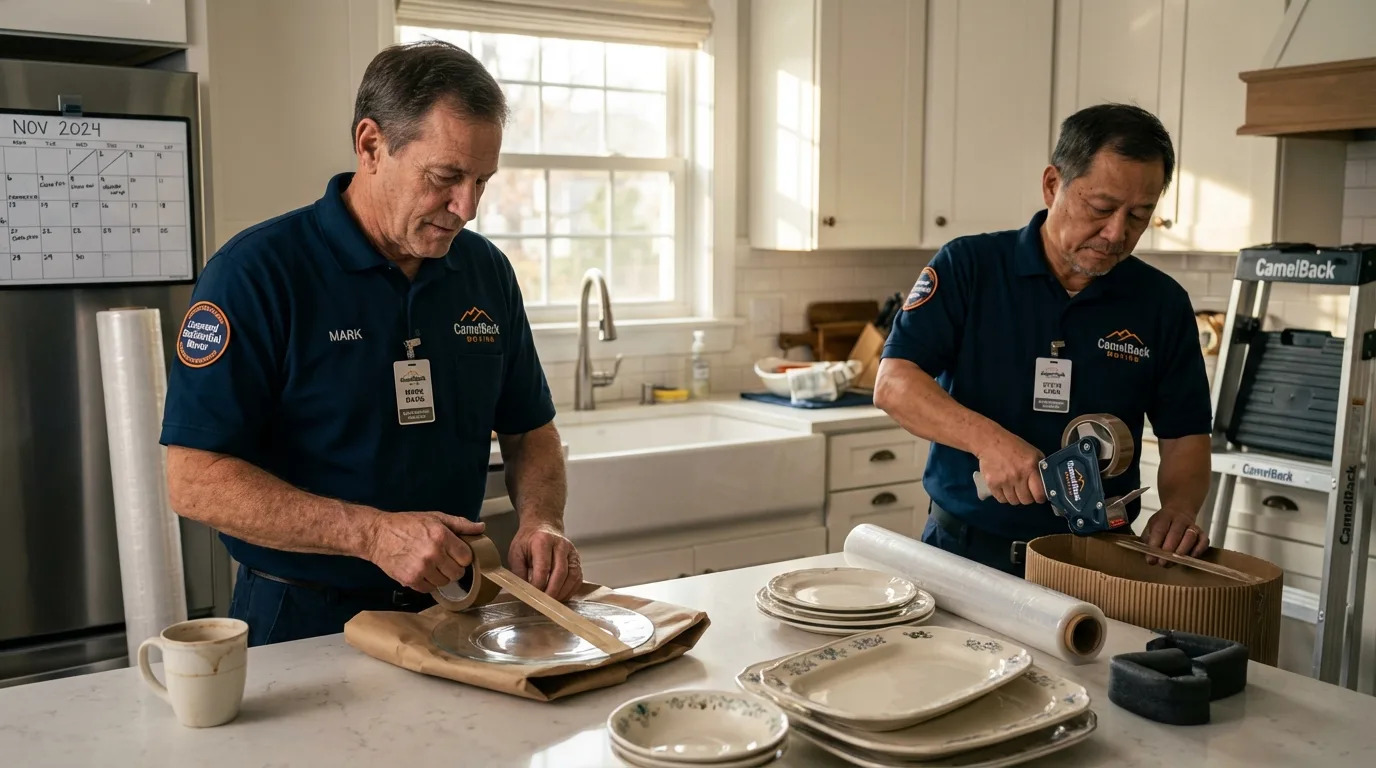 Professional crew packing kitchen dishware in Chanhassen, MN